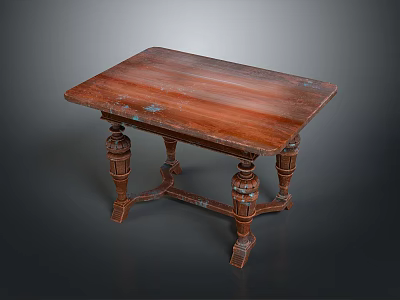 Vintage Wooden Dining Table With Intricate Carved Legs And Rectangular Top 3d model