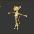 3D Animated Cat Character With Yellow Spotted Fur White Belly Standing Pose Arms Outstretched