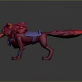 Vibrant Red Wolf Sculpture With Sharp Fangs Glowing Eyes And Purple Accents
