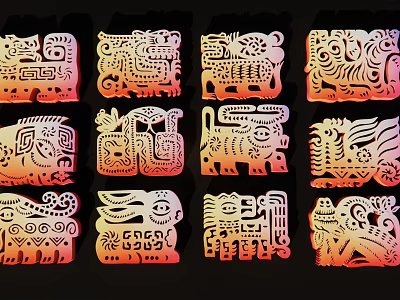Colorful Traditional Decorative Pendants Featuring Intricate Patterned Animal Designs 3d model