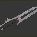 Double Bladed Long Handle Weapon With Sharp Blades Brown Textured Grip And Silver Decorative End