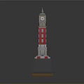 Red Clock Tower Building With Green Spire White Windows And Decorative Base 3d model