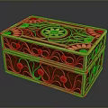 Decorative Wooden Storage Box with Intricate Carved Floral Patterns and Golden Accents on Brown Surface 3d model