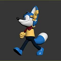Cartoon Blue Fox Character Waving Hand While Running With Red Bow Tie