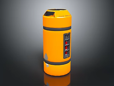 Modern Orange Cylindrical Waste Bin With Black Stripes And Red Indicators 3d model