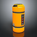 Modern Orange Cylindrical Waste Bin With Black Stripes And Red Indicators 3d model