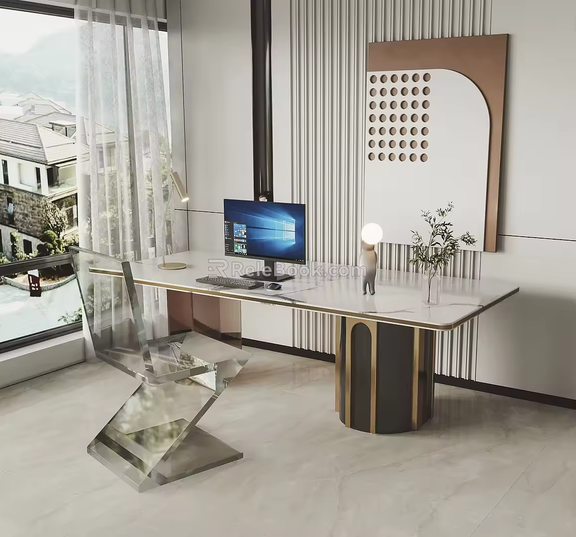 Modern Desk Chair Desk Computer Desk 3d model