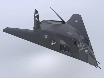 Black Stealth Fighter Jet with Unique Aerodynamic Design and Military Insignia 3d model