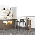 Modern Bar Counter Design With Marble Wall High Stools Wine Racks And LED Lighting 3d model
