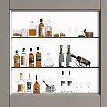 Home Bar Display Cabinet With Multiple Shelves Of Wine Bottles And Glasses