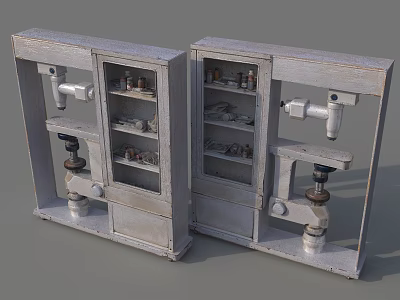 Vintage Medical Instruments Storage With Two Metal Cabinets And Parts 3d model