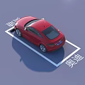 Red Audi Car Parked in Audi Branded Parking Space With Yellow Parking Assist Sensors