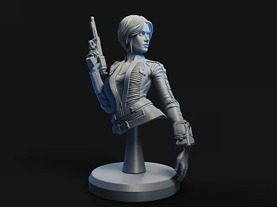 Game and Movie Character Female Warrior Holding Gun 3D Bust Sculpture Detailed Combat Outfit Design 3d model