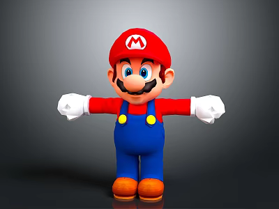 Cartoon Mario Character With Red Hat Blue Overalls White Gloves Brown Shoes 3d model