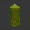 Elegant Yellow Decorative Candle Featuring Intricate Carved Tree And Pine Designs