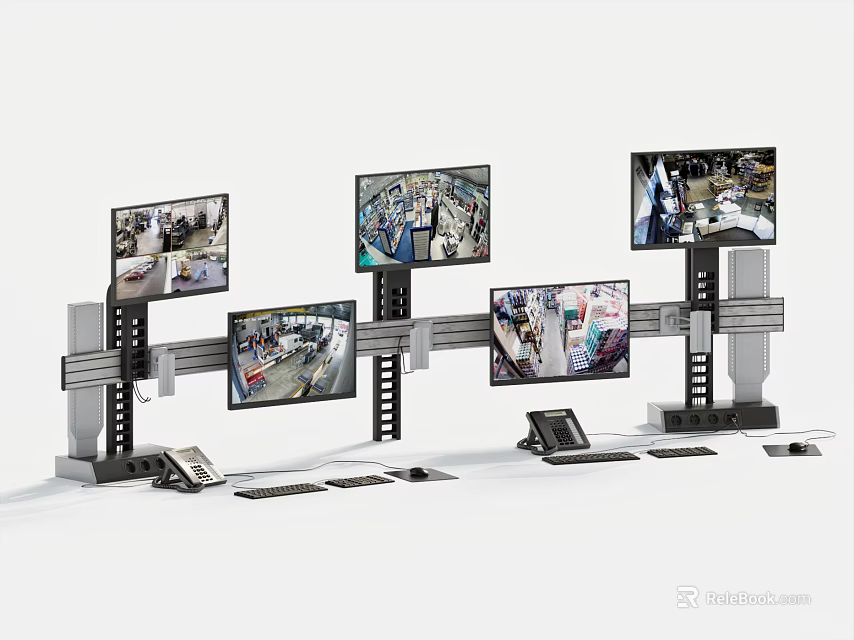 Professional Surveillance Control Station With Multiple Monitors And Workstation Equipment 3d model 