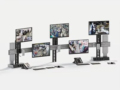 Professional Surveillance Control Station With Multiple Monitors And Workstation Equipment 3d model