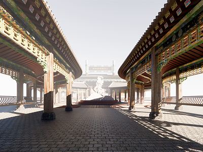 Chinese-style Corridor Ancient Corridor Architecture 3d model