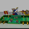 Fun Table Football Game With Cartoon Bears Flags Yellow Poles And Green Field