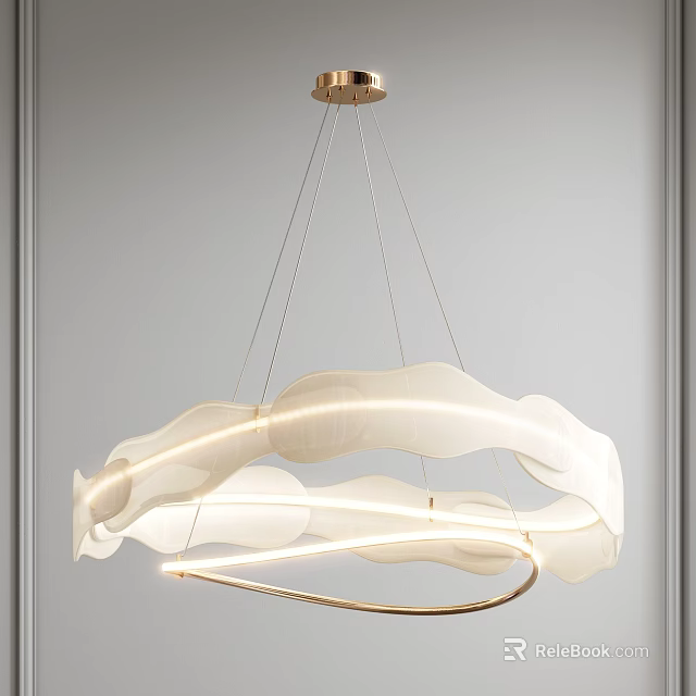 Elegant Modern White Wavy Curved Chandelier With Lighted Design Elements For Interiors 3d model