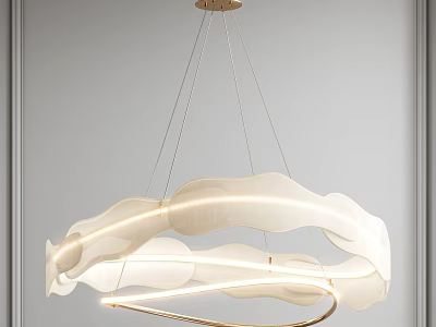 Elegant Modern White Wavy Curved Chandelier With Lighted Design Elements For Interiors 3d model