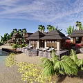 Tropical Beachfront Villa With Palm Trees Sandy Beach And Waterfront Boat