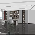 Modern Office Interior With Cubicle Workstations Blue White Chairs Orange White Wall Decor And Windows