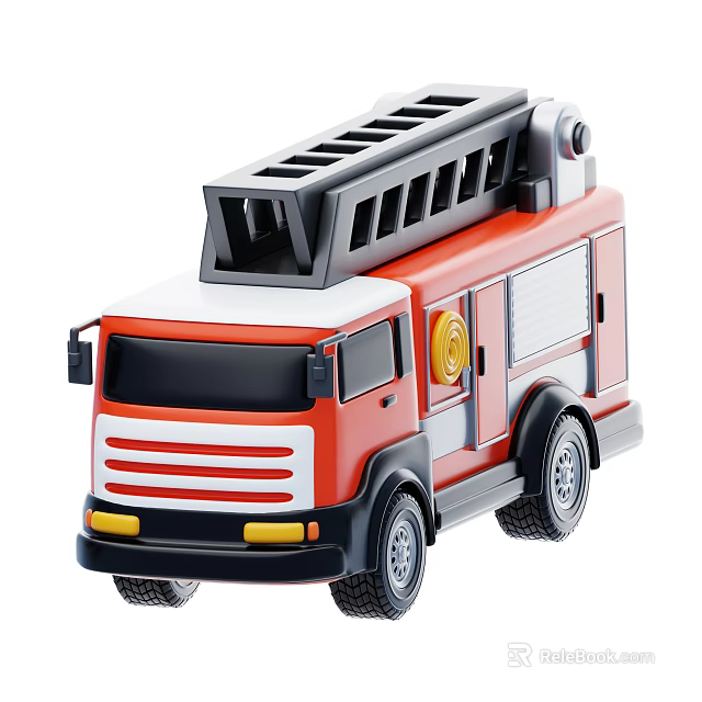 Cute Red And White Toy Fire Truck Featuring Ladder Wheels And Cabin 3d model 
