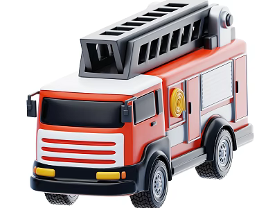 Cute Red And White Toy Fire Truck Featuring Ladder Wheels And Cabin 3d model