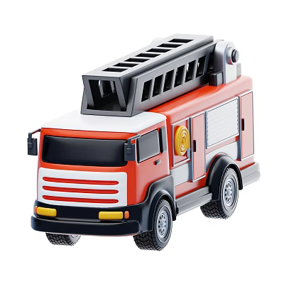 Cute Red And White Toy Fire Truck Featuring Ladder Wheels And Cabin 3d model