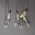 Modern Chandelier Design With Transparent Bulbs And Black Metal Frames