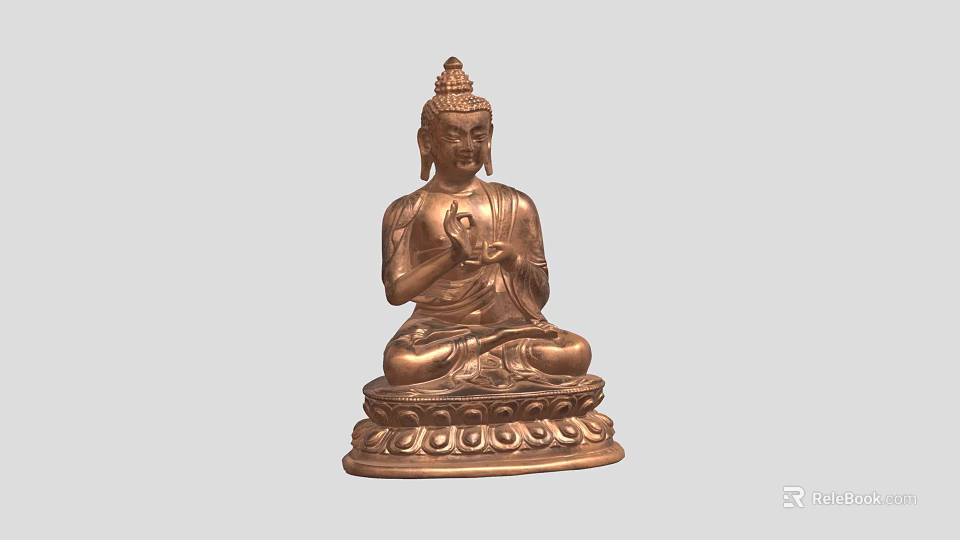 Exquisite Copper Buddha Sculpture with Seated Posture and Detailed Lotus Base Carving 3d model 