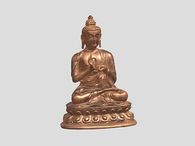 Exquisite Copper Buddha Sculpture with Seated Posture and Detailed Lotus Base Carving 3d model