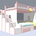 Pink And White Kids Bunk Bed With Staircase Storage Drawers Blue Mattress And Yellow Blanket