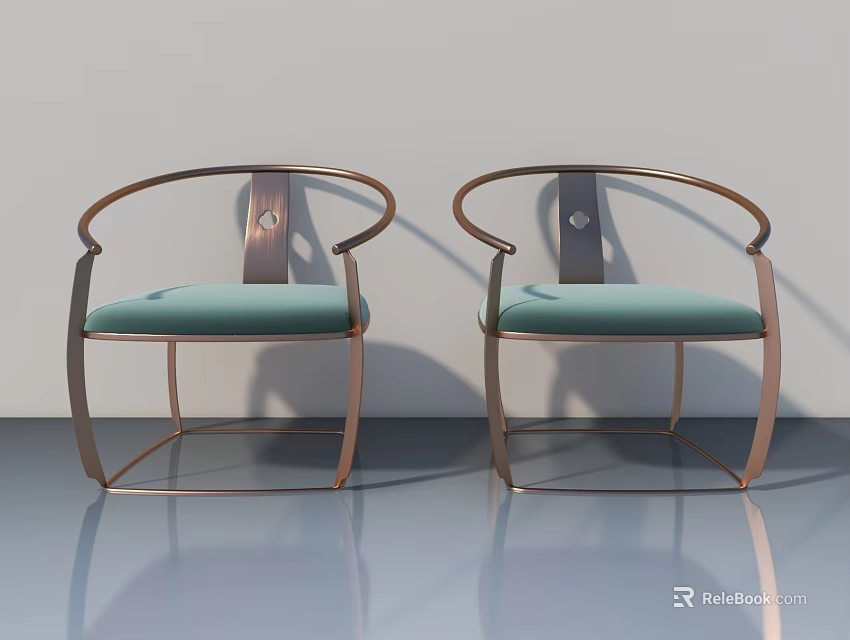 Modern Swing Door With Copper Metal Frame And Cyan Panel Design 3d model 