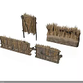 Rustic Straw Fence Structures With Wooden Frames And Dry Grass Tops