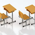Two Yellow Flip Top Student Desks With Matching Chairs And Metal Frames