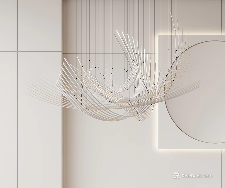 Modern White Linear Curved Design Chandelier For Elegant Interior Space 3d model 
