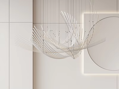 Modern White Linear Curved Design Chandelier For Elegant Interior Space 3d model