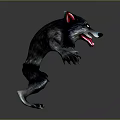 Fantasy Wolf Like Creature With Black Fur Red Ears Open Mouth Aggressive Stance 3D Design