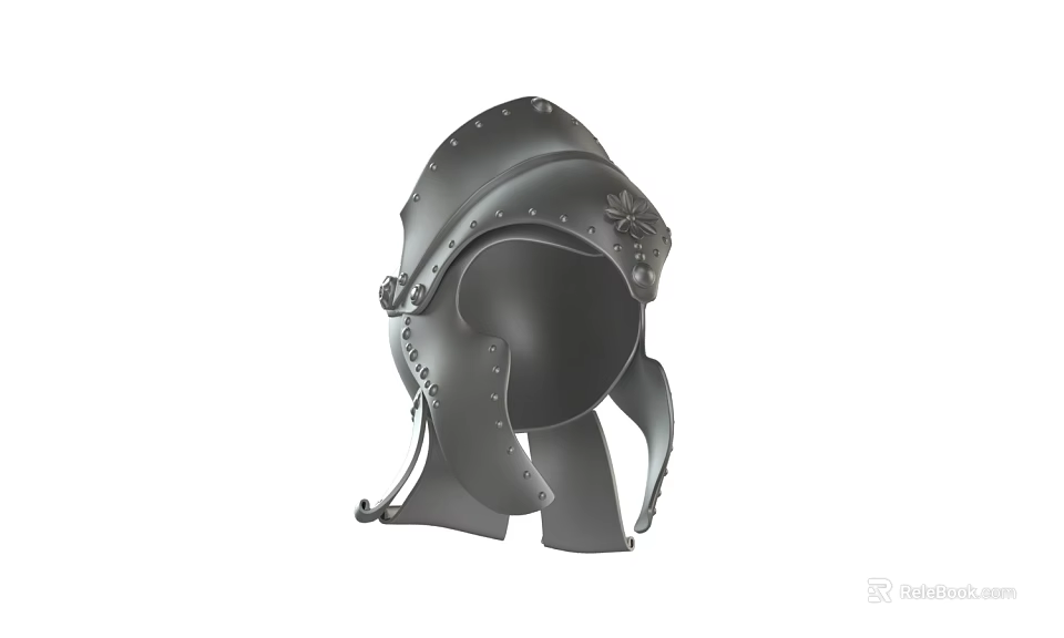 Medieval Metal Helmet With Riveted Design Neck Guard And Decorative Accents 3d model 