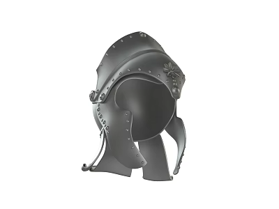 Medieval Metal Helmet With Riveted Design Neck Guard And Decorative Accents 3d model