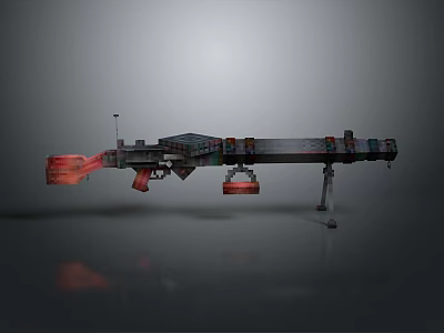 Modern Mechanical Weapon Featuring Red Components And Metal Stand Structure 3d model