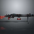 Modern Mechanical Weapon Featuring Red Components And Metal Stand Structure
