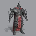 Man Wearing Full Medieval Armor With Spiked Helmet Red Cape and Metal Plates
