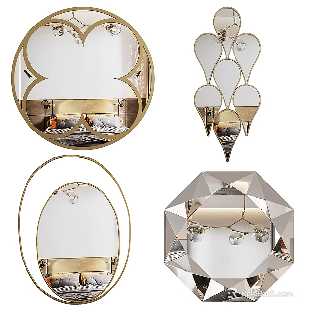Modern Decorative Mirror Collection with Round Geometric Oval and Polygon Shapes 3d model 