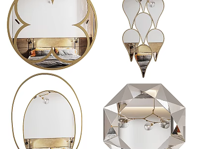 Modern Decorative Mirror Collection with Round Geometric Oval and Polygon Shapes 3d model