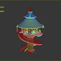 Bamboo Tower Structure With Spiral Staircase Multi Level Platforms Conical Roof And Decorative Lanterns