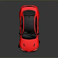 Red Sporty Sedan with Black Roof and Black Wheels on Reflective Surface in Grey Background