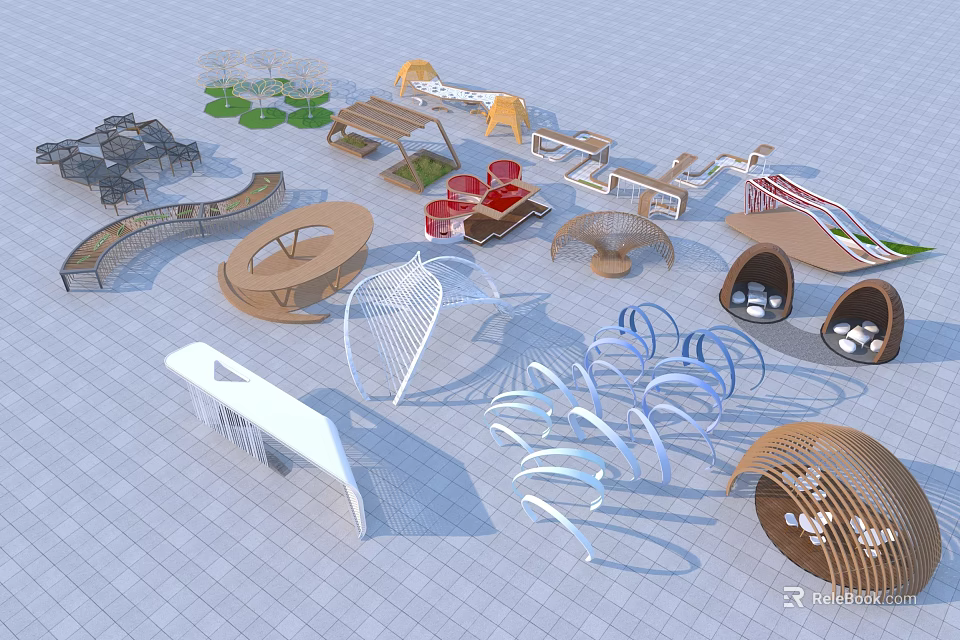 Various Modern Pergola Designs With Different Materials And Creative Outdoor Structures 3d model